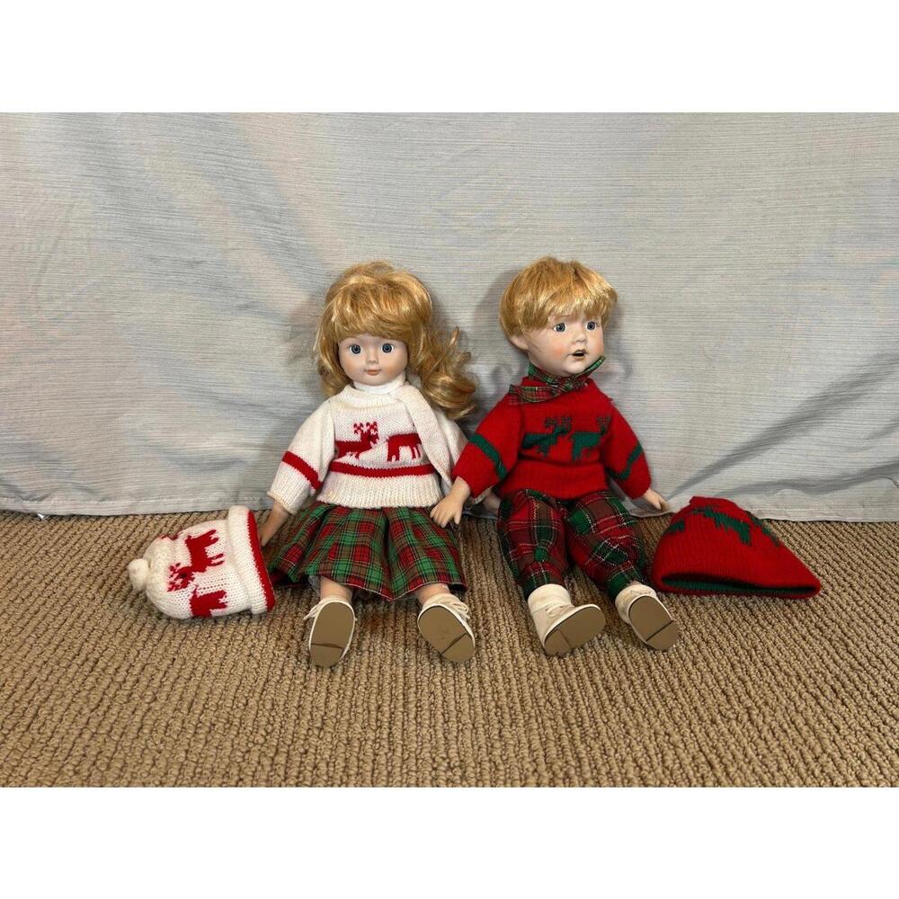 Vintage Interpur International Nicholas and Holly Porcelain Dolls 15 inch